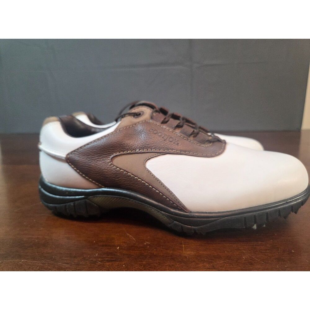 FootJoy Contour Series Golf Shoes Brown White Leather 9.5W Spiked New